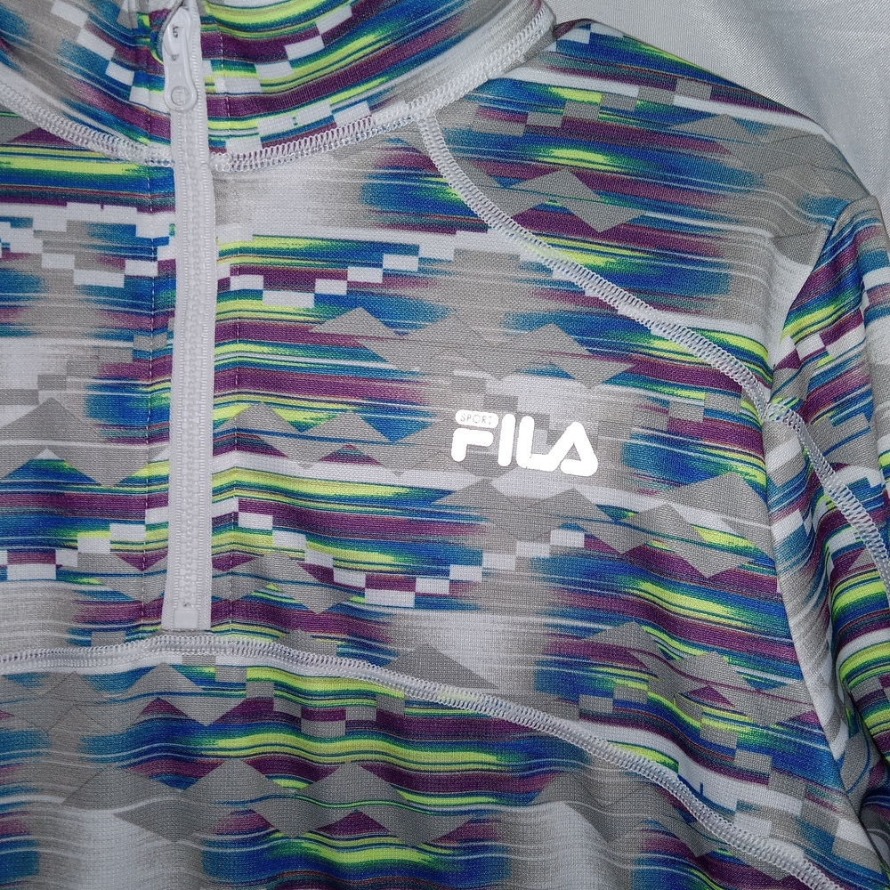 FILA Quarter Zip Pullover Geometric Neon Colors Fleece Lined Womens Size Large - Picture 5 of 15
